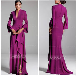 NWT Missacc Evening Dress Cascading Ruffle Bell Sleeve 16W Mother Bride Orchid